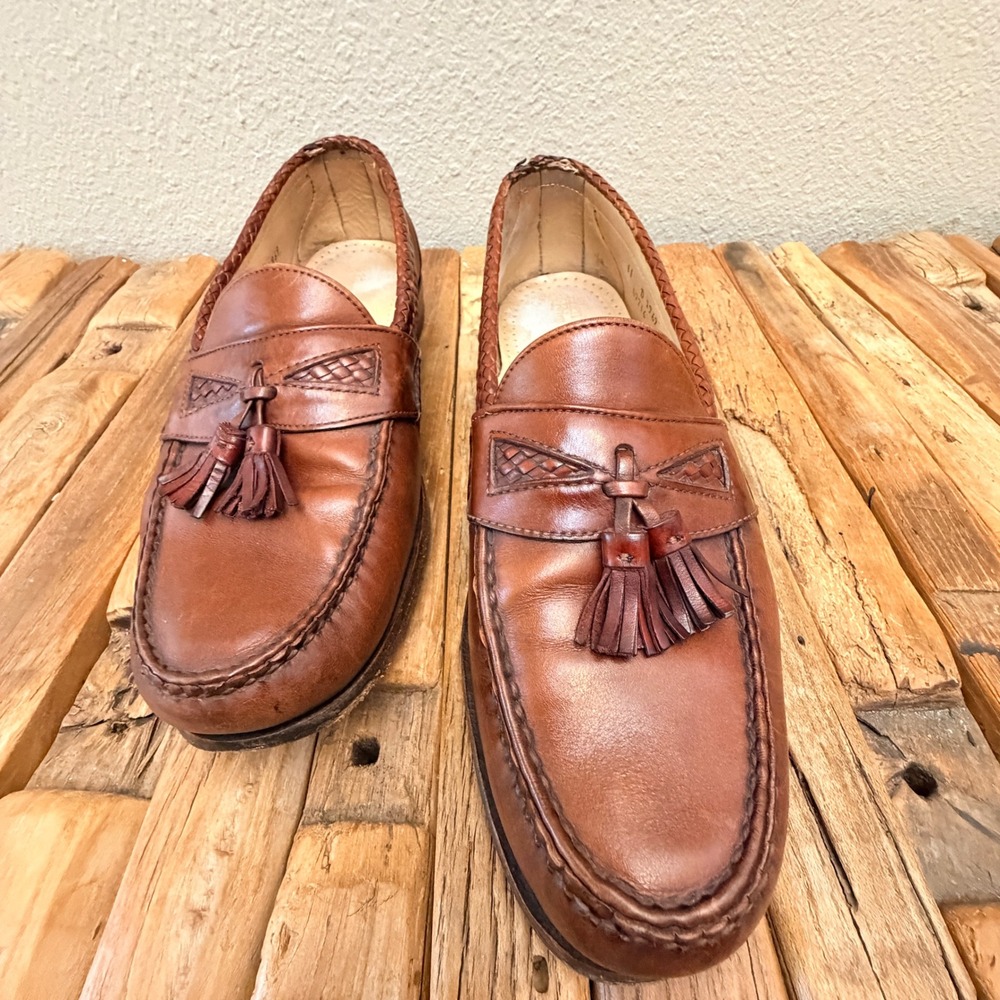 Manfield Men's Leather Tassel Loafer Shoes Brown Size 11 D